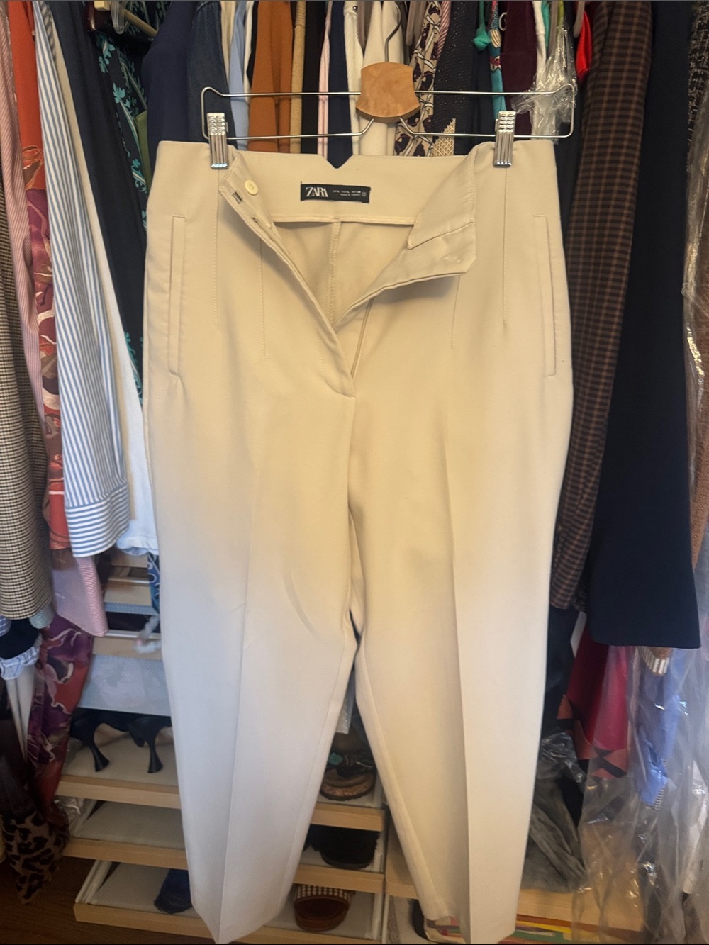 Zara Beige High-Waist Tailored Trousers